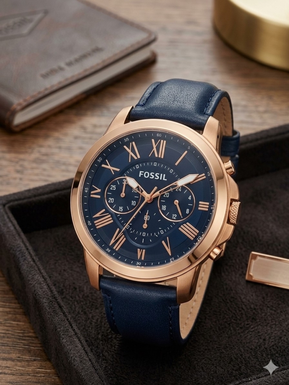 Fossil Men's Blue Leather Chronograph Watch - Navy